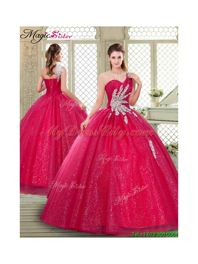 Beautiful One Shoulder Quinceanera Gowns with Beading