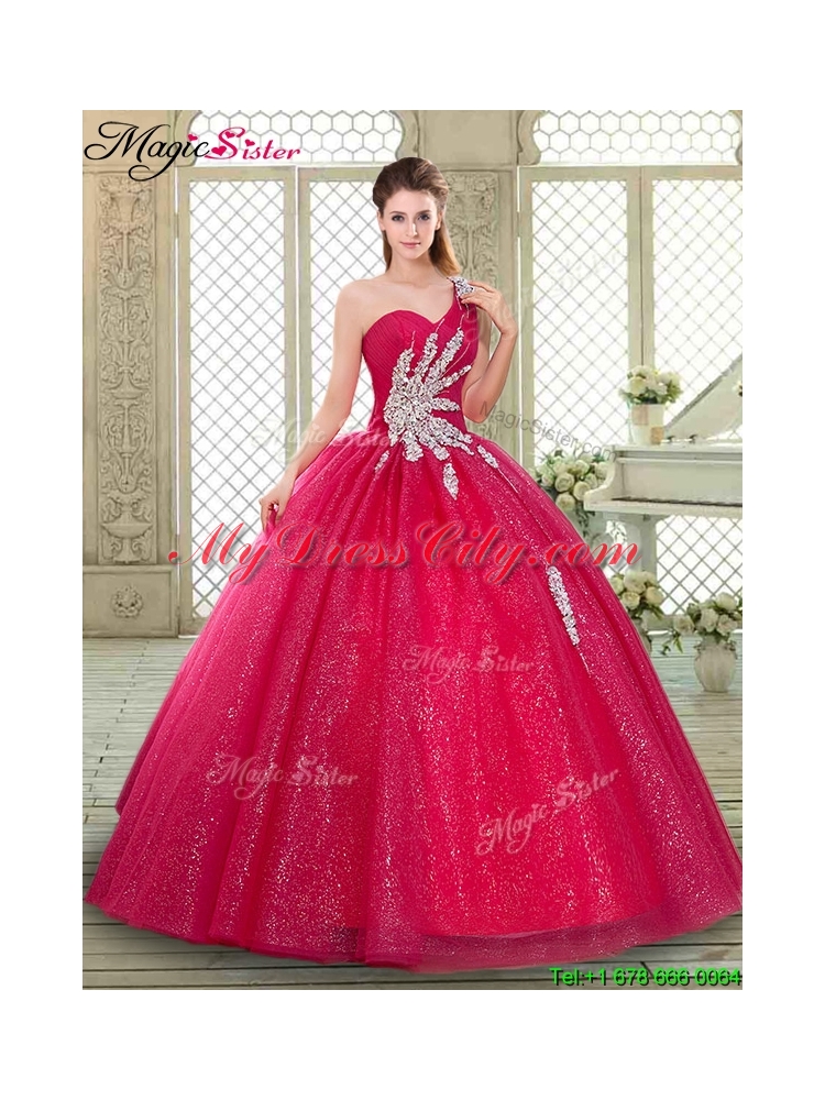 Beautiful One Shoulder Quinceanera Gowns with Beading