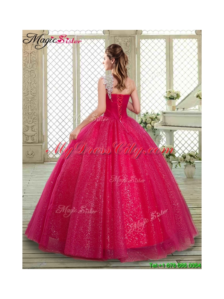 Beautiful One Shoulder Quinceanera Gowns with Beading