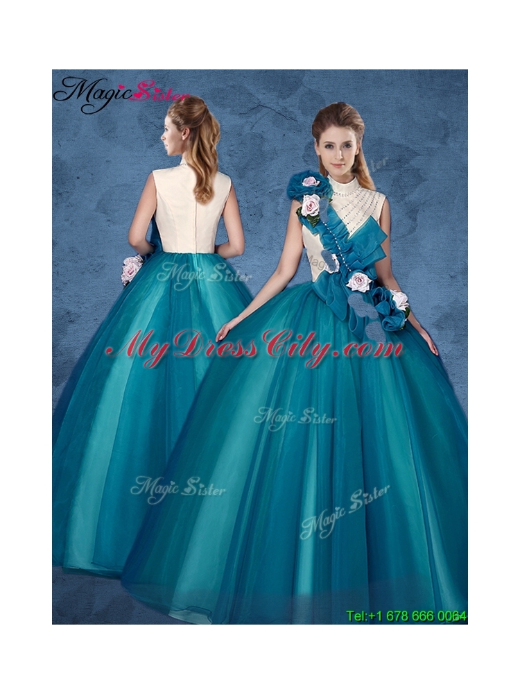 Cheap Hand Made Flowers Sweet 16 Dresses with High Neck