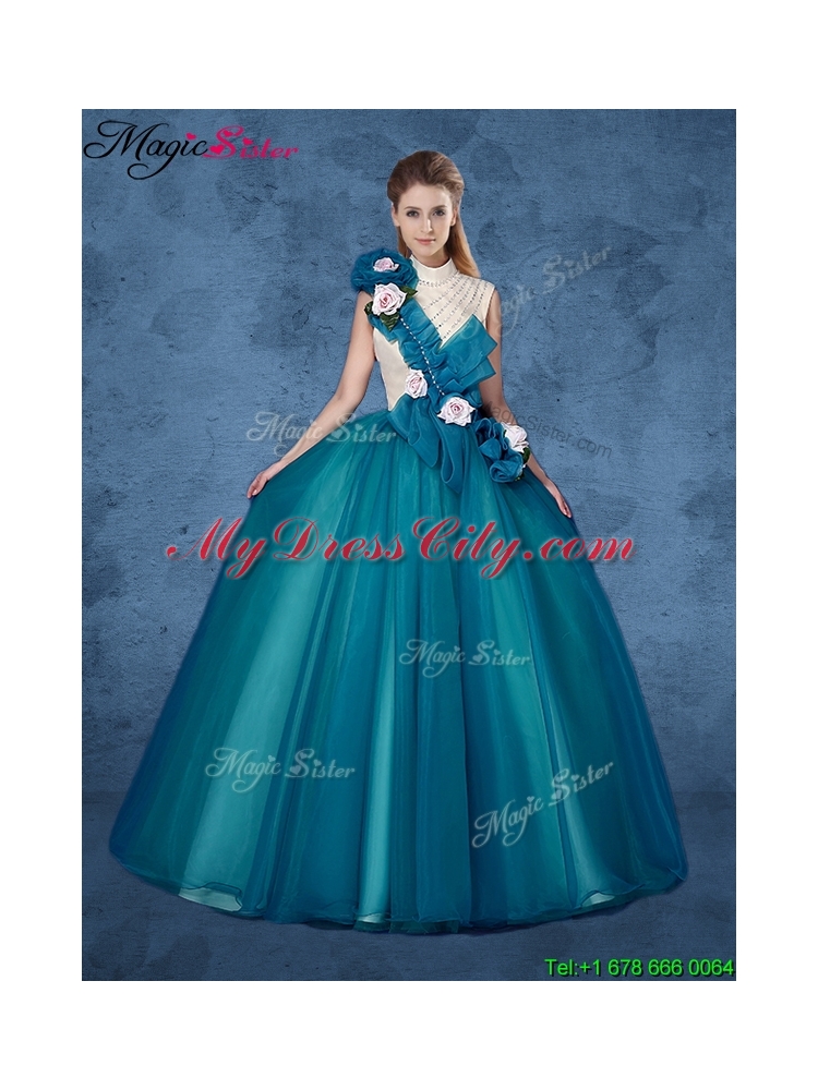 Cheap Hand Made Flowers Sweet 16 Dresses with High Neck