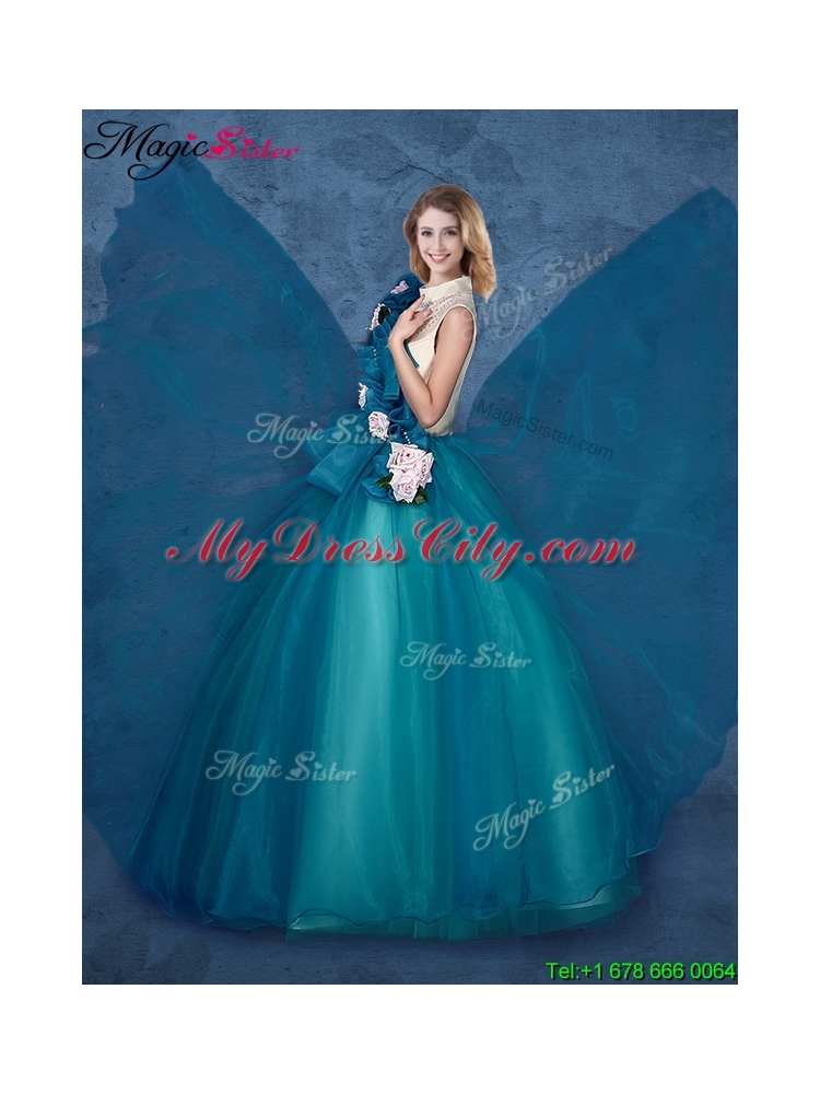 Cheap Hand Made Flowers Sweet 16 Dresses with High Neck