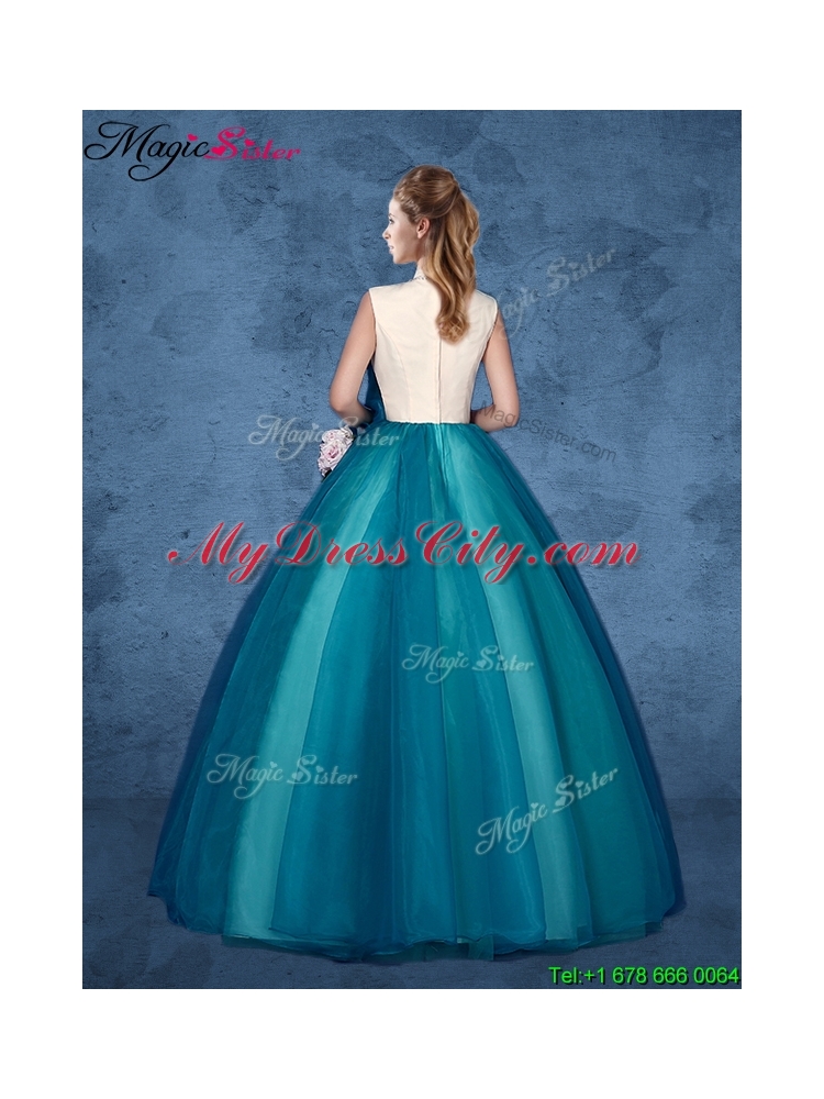 Cheap Hand Made Flowers Sweet 16 Dresses with High Neck