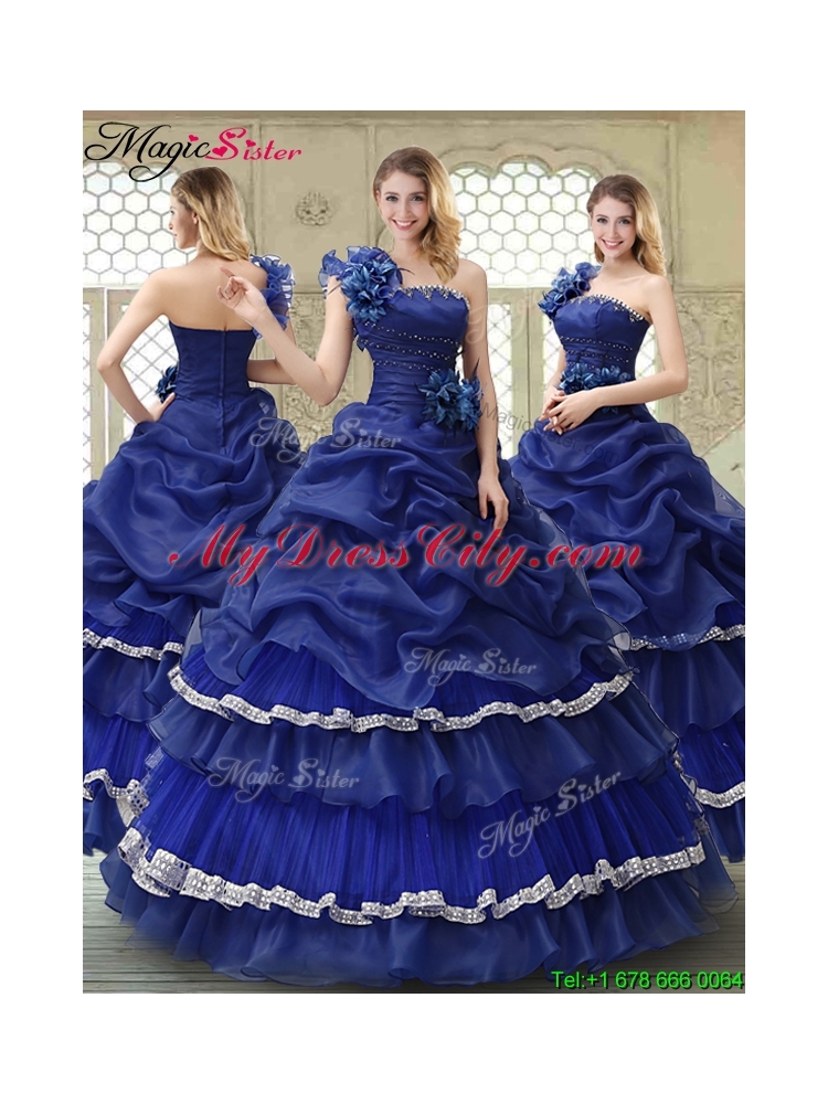 Elegant 2016 Ruffled Layers One Shoulder Quinceanera Dresses