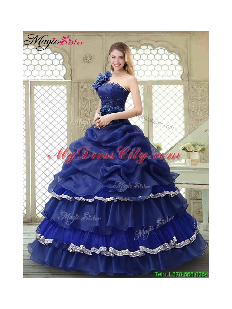 Elegant 2016 Ruffled Layers One Shoulder Quinceanera Dresses