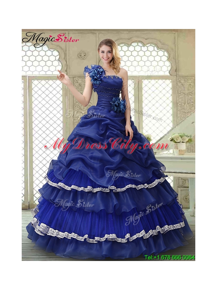 Elegant 2016 Ruffled Layers One Shoulder Quinceanera Dresses