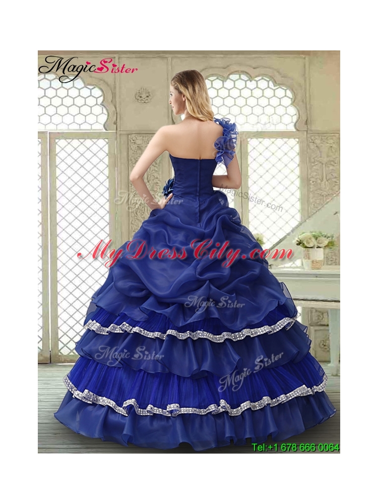 Elegant 2016 Ruffled Layers One Shoulder Quinceanera Dresses