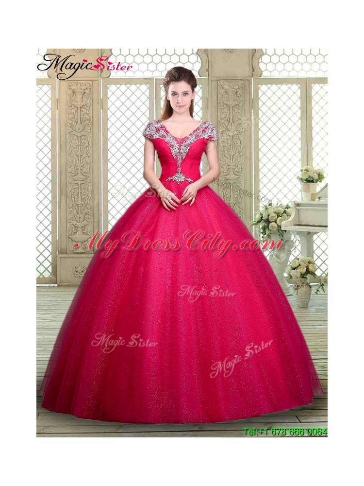 Exquisite Ball Gown Beading Sweet 16 Dresses with V Neck