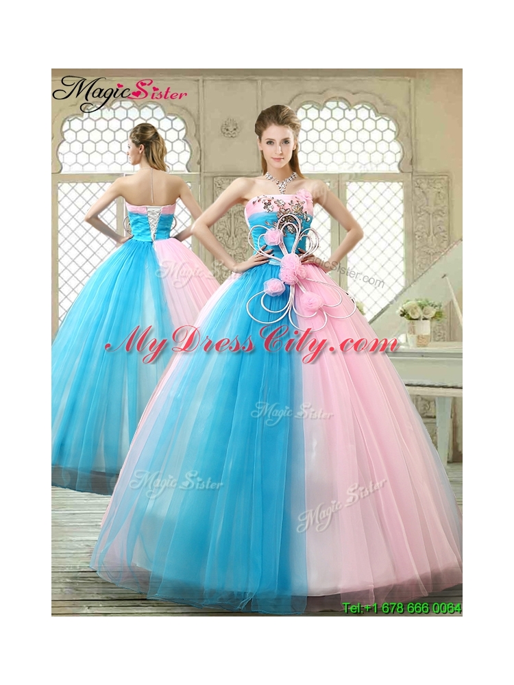 Fashionable Hand Made Flowers Sweet 16 Gowns with Strapless