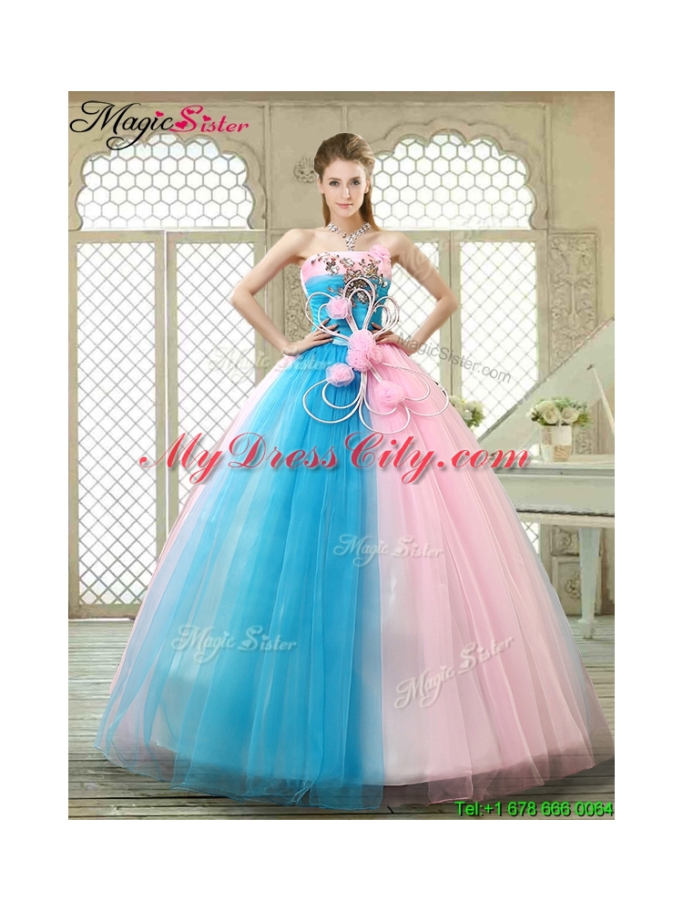 Fashionable Hand Made Flowers Sweet 16 Gowns with Strapless