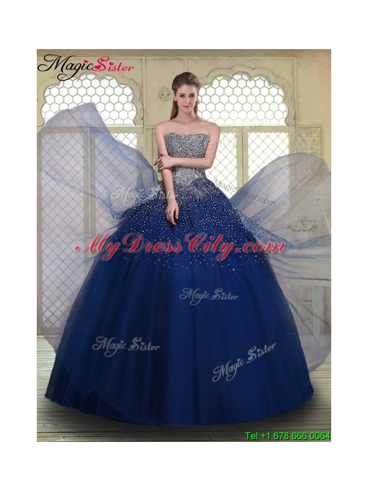 Gorgeous Ball Gown Strapless Quinceanera Gowns in Navy Blue