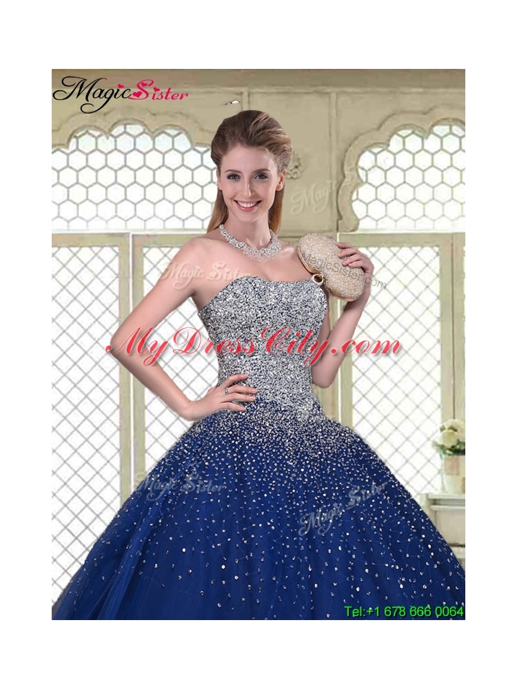 Gorgeous Ball Gown Strapless Quinceanera Gowns in Navy Blue