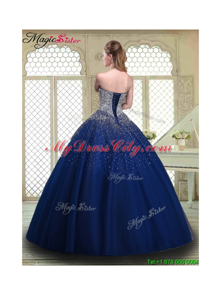 Gorgeous Ball Gown Strapless Quinceanera Gowns in Navy Blue