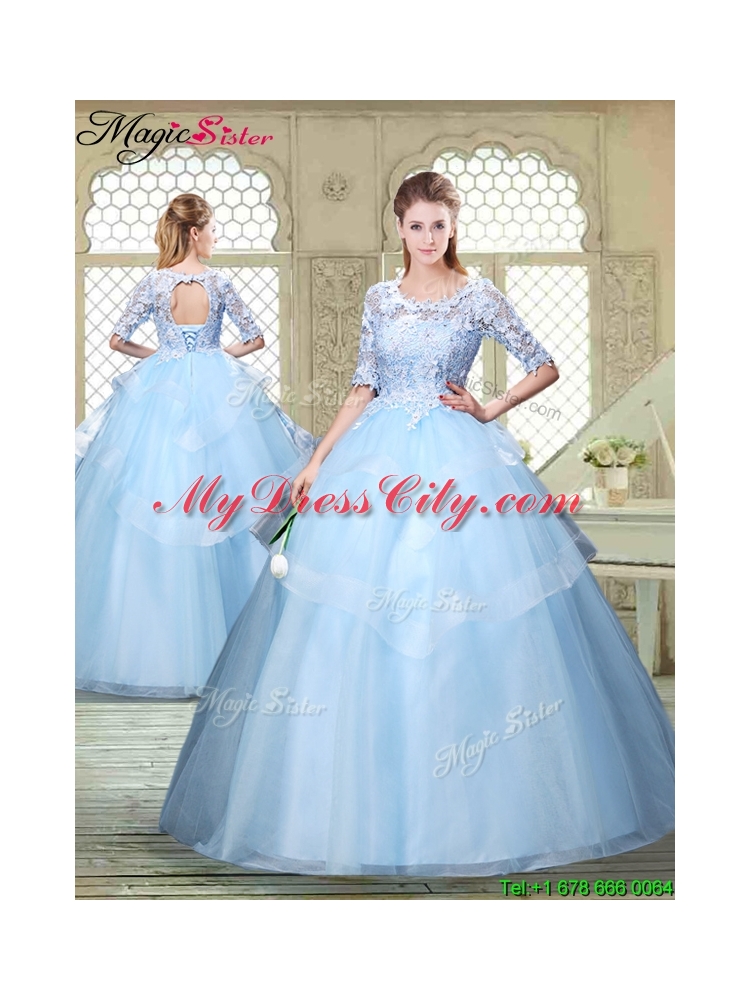 Hot Sale Half Sleeves Scoop Quinceanera Dresses with Lace