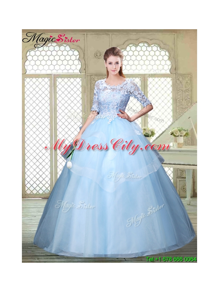 Hot Sale Half Sleeves Scoop Quinceanera Dresses with Lace