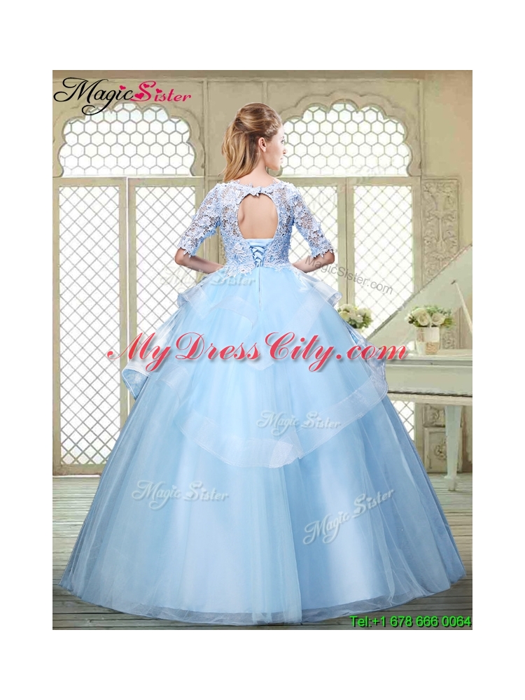 Hot Sale Half Sleeves Scoop Quinceanera Dresses with Lace