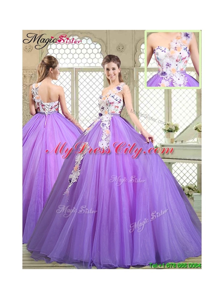 Popular Beading and Appliques Quinceanera Gowns with One Shoulder