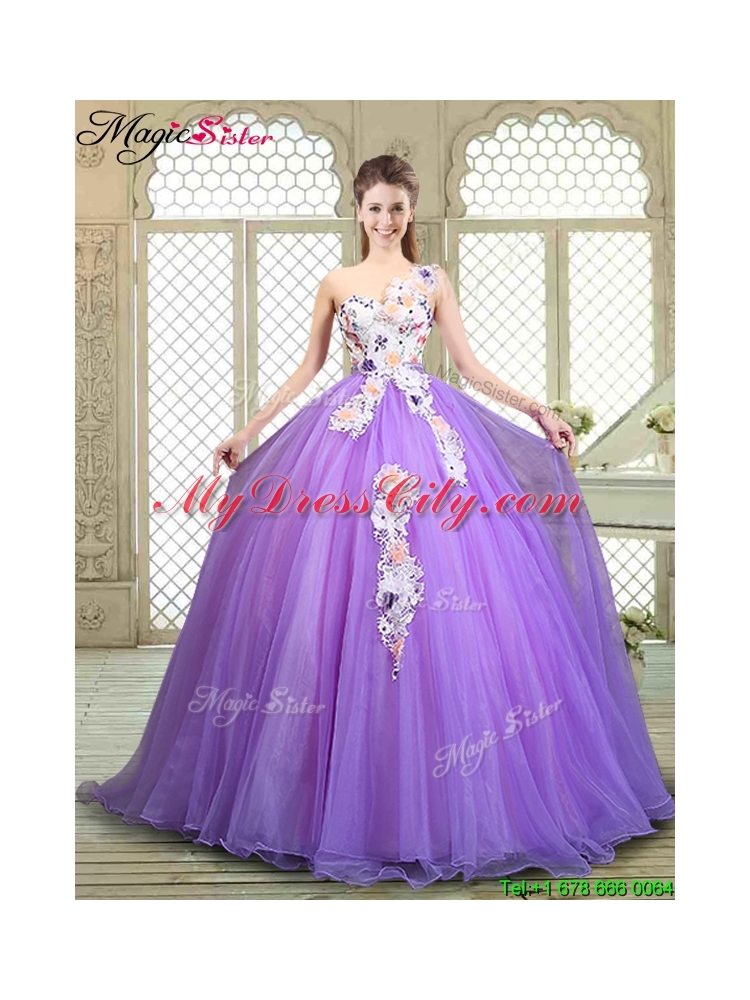 Popular Beading and Appliques Quinceanera Gowns with One Shoulder