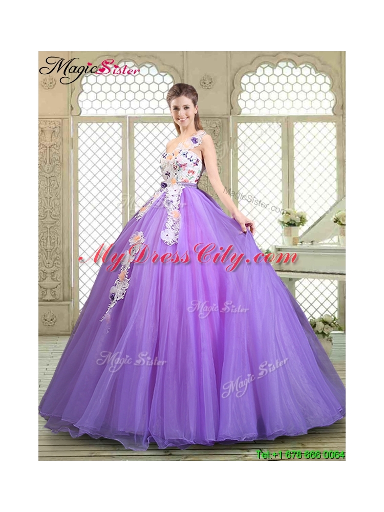 Popular Beading and Appliques Quinceanera Gowns with One Shoulder