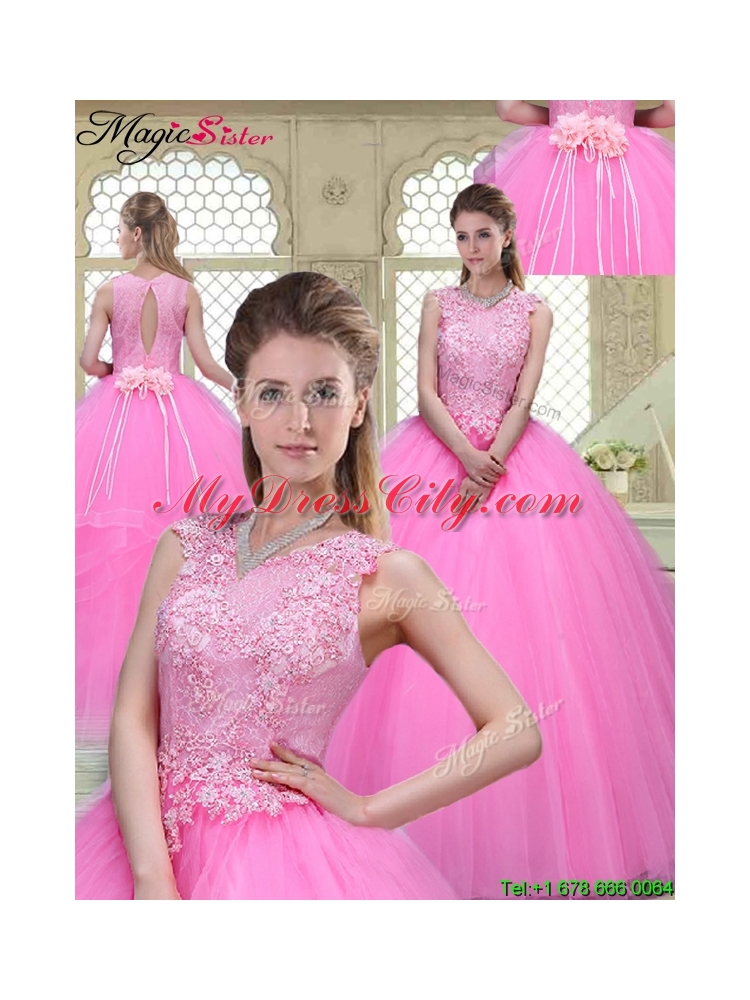 Popular Scoop Hand Made Flowers Sweet 16 Dresses with Brush Train