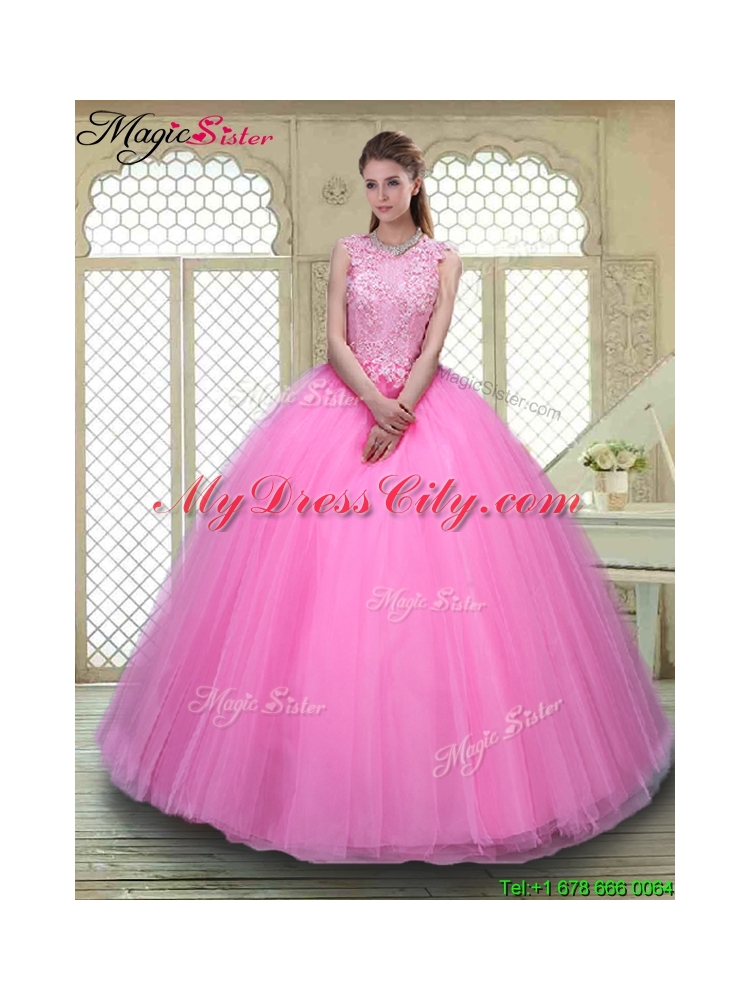 Popular Scoop Hand Made Flowers Sweet 16 Dresses with Brush Train