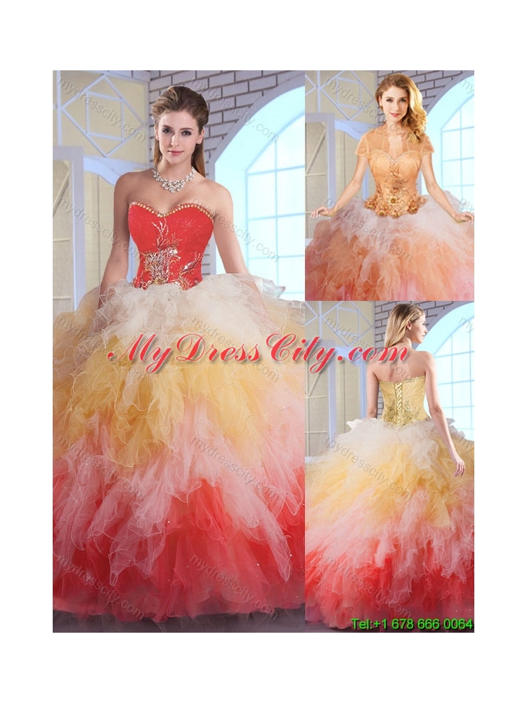 2016 Luxurious Appliques and Ruffles Quinceanera Dresses in Multi Color