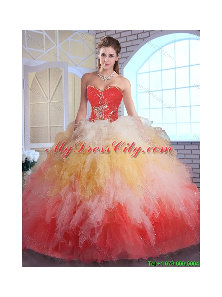 2016 Luxurious Appliques and Ruffles Quinceanera Dresses in Multi Color