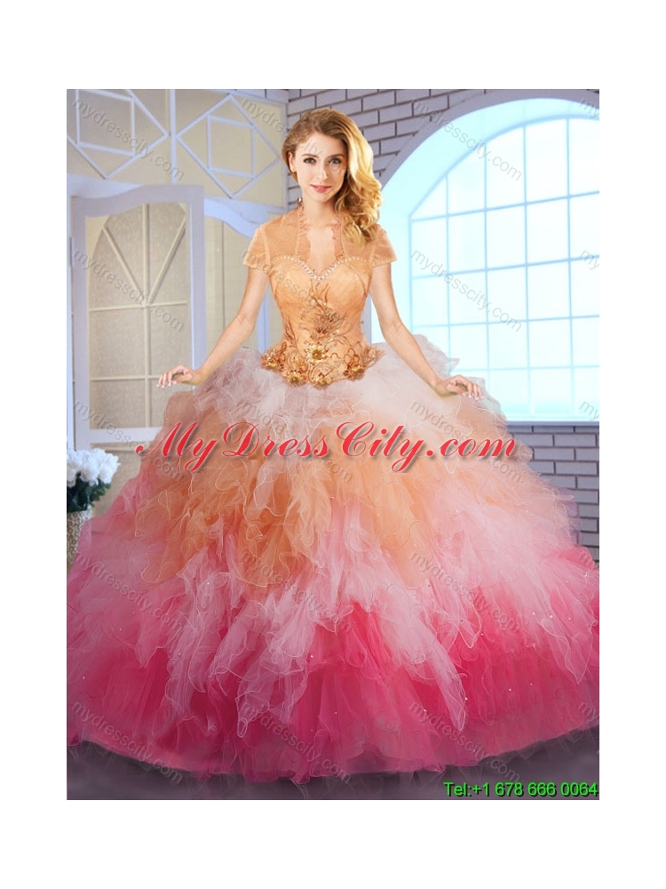 2016 Luxurious Appliques and Ruffles Quinceanera Dresses in Multi Color