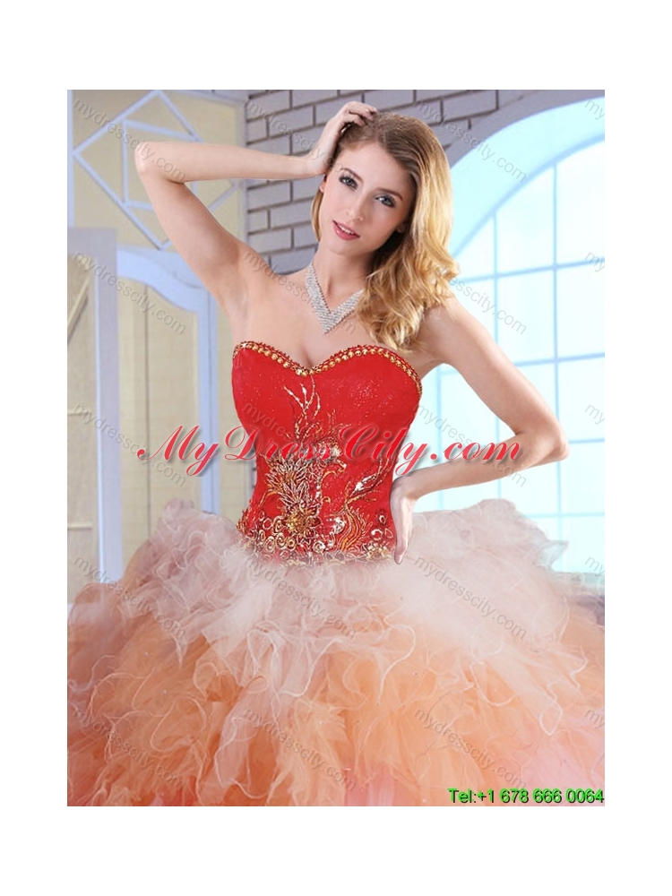 2016 Luxurious Appliques and Ruffles Quinceanera Dresses in Multi Color