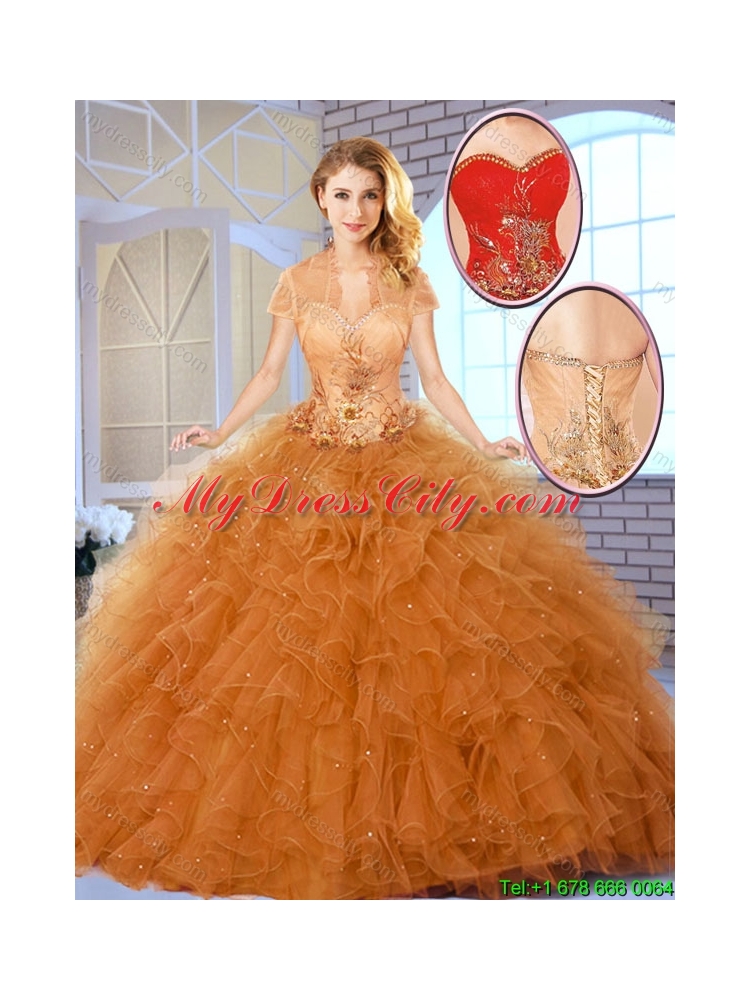 Fall Fashionable Appliques Sweet 16 Dresses in Champagne