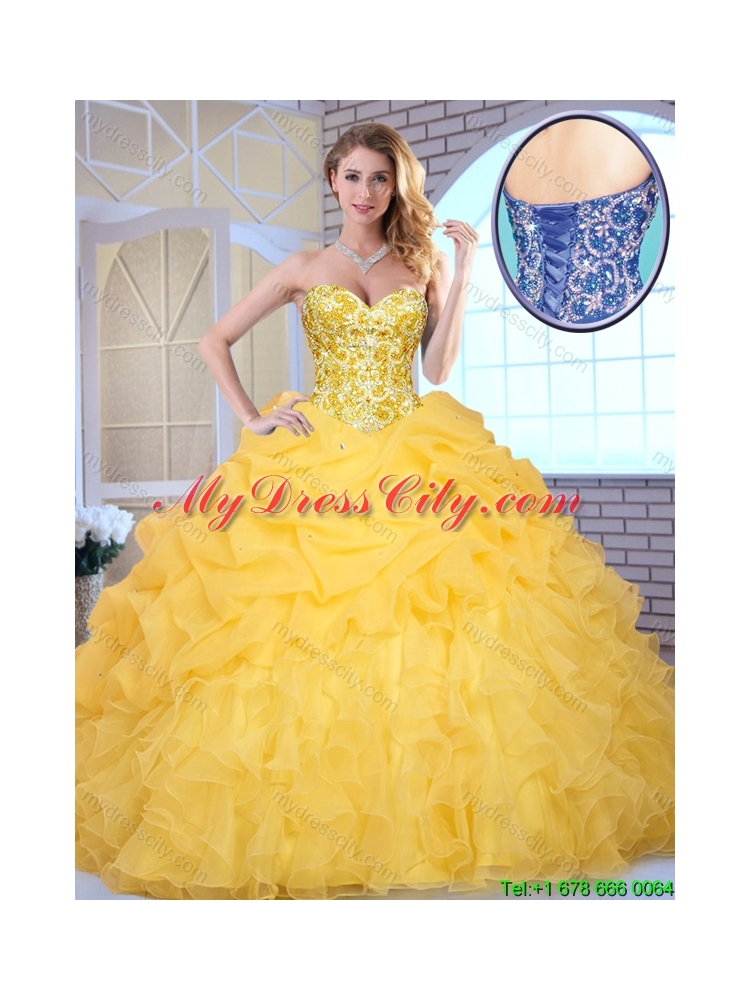 Elegant Yellow Quinceanera Gowns with Beading and Ruffles