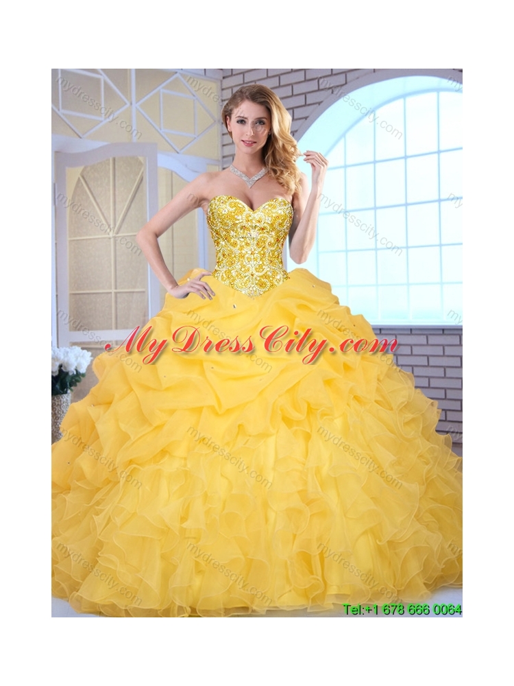 Elegant Yellow Quinceanera Gowns with Beading and Ruffles