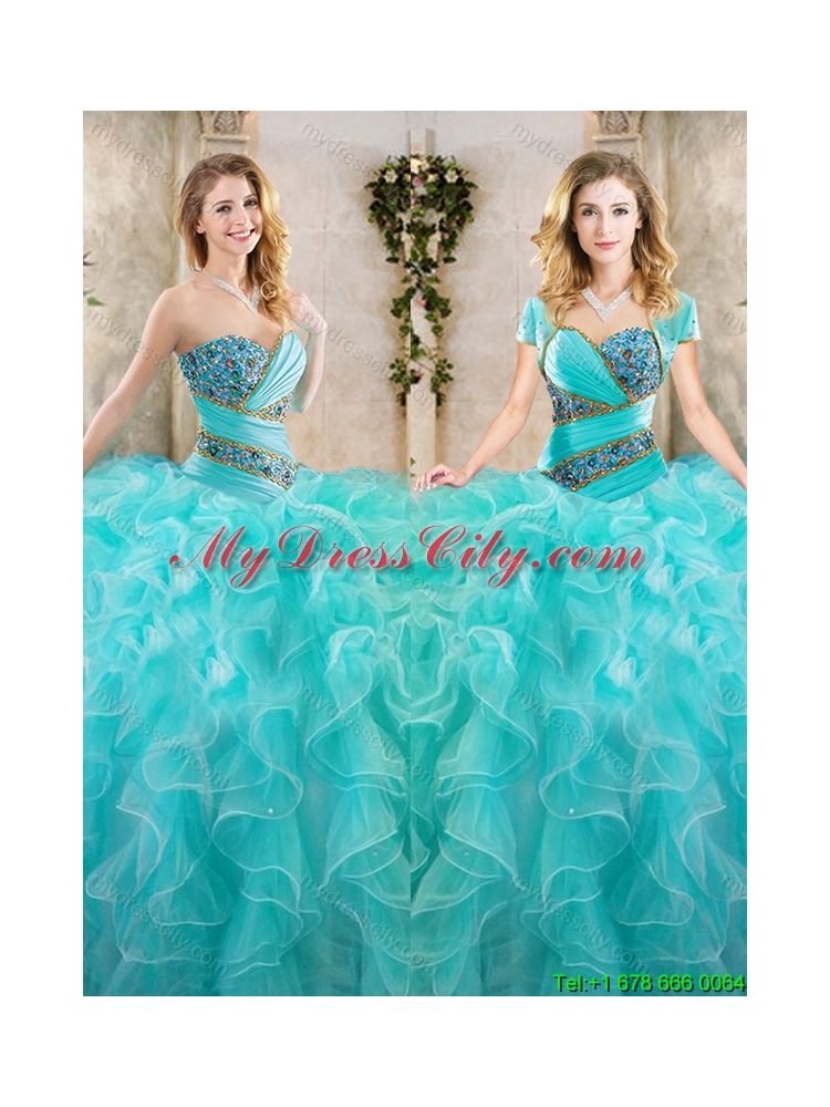 New Arrivals Beading Aqua Blue Quinceanera Gowns with Sweetheart