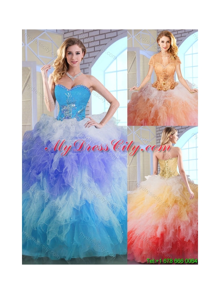 2016 Latest Winter Appliques and Ruffles Quinceanera Dresses in Multi Color