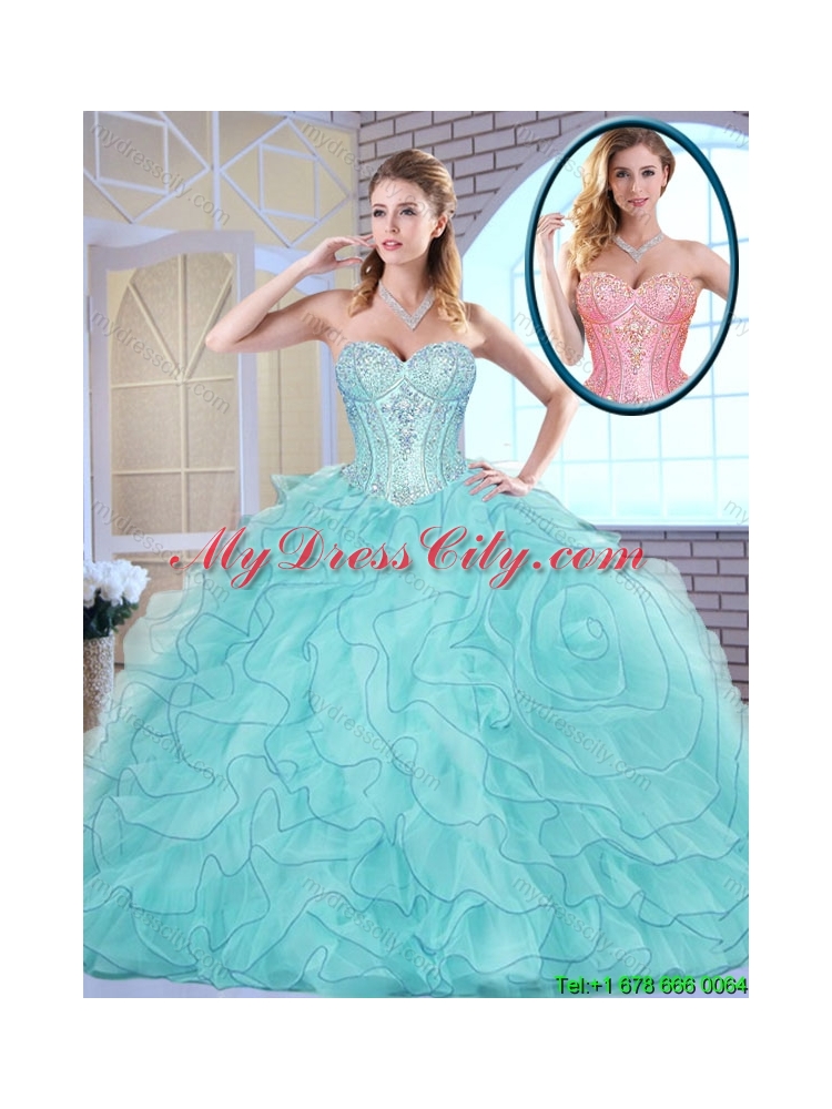 Latest Beading and Ruffles Quinceanera Dresses in Aqua Blue