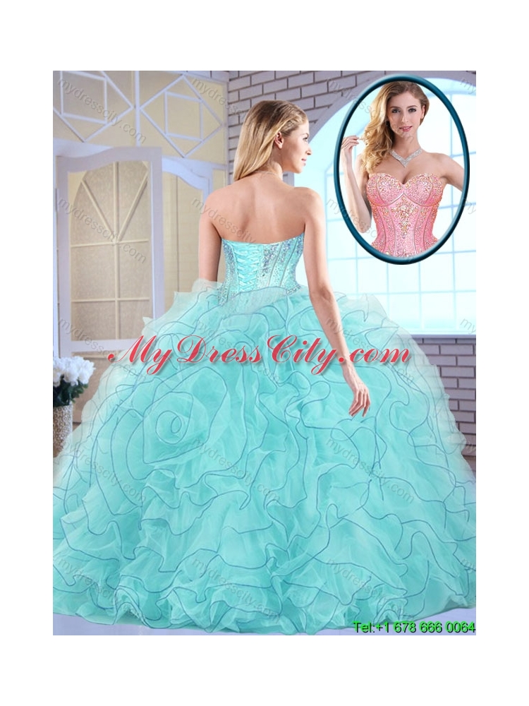 Latest Beading and Ruffles Quinceanera Dresses in Aqua Blue