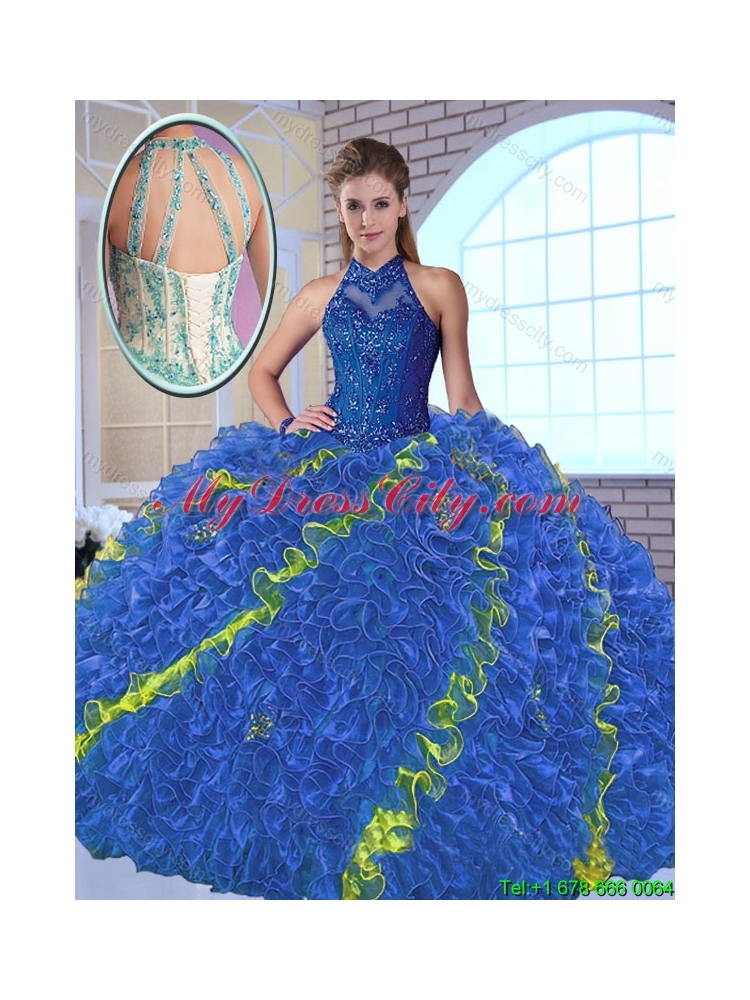 Perfect High Neck Appliques Sweet 16 Dresses in Multi Color