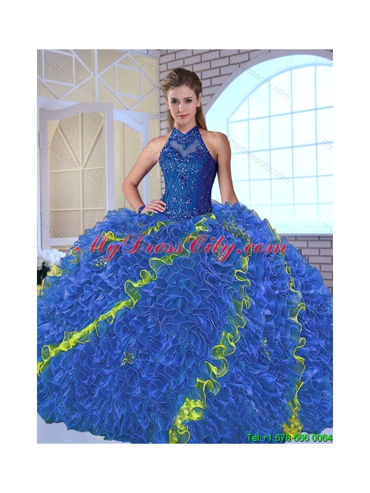 Perfect High Neck Appliques Sweet 16 Dresses in Multi Color