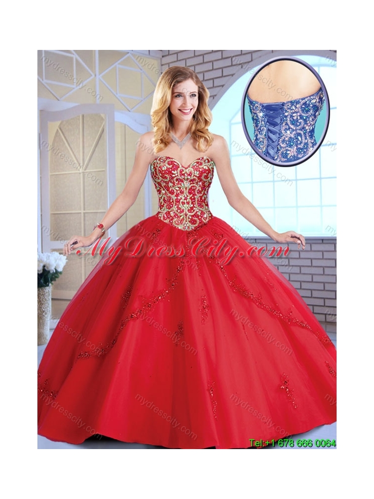 2016 Exclusive Red Sweetheart Sweet 16 Dresses with Beading and Appliques