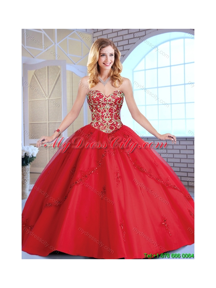 2016 Exclusive Red Sweetheart Sweet 16 Dresses with Beading and Appliques