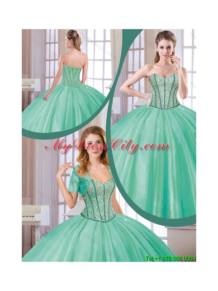 2016 Fashionable 2016 Beading Quinceanera Dresses in Turquoise