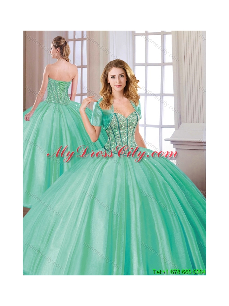 2016 Fashionable 2016 Beading Quinceanera Dresses in Turquoise