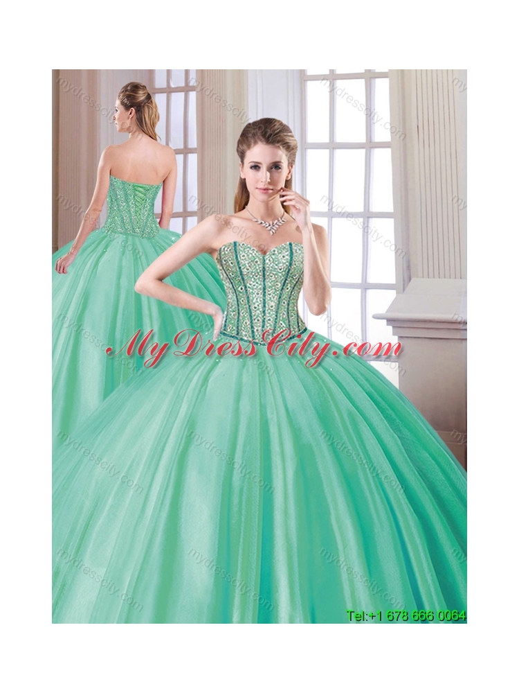 2016 Fashionable 2016 Beading Quinceanera Dresses in Turquoise