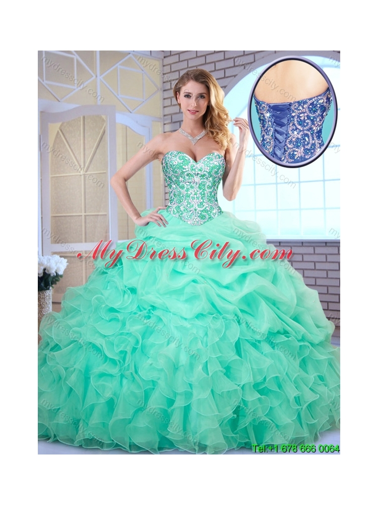 2016 Hot Sale Apple Green Quinceanera Dresses with Beading and Ruffles