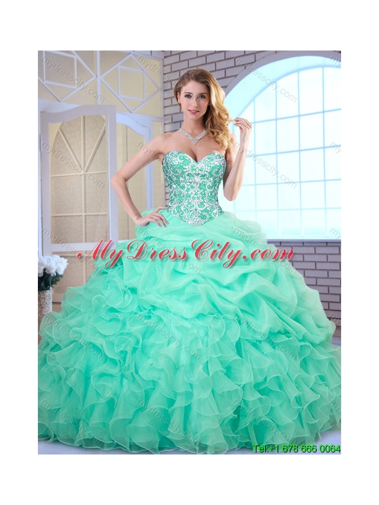 2016 Hot Sale Apple Green Quinceanera Dresses with Beading and Ruffles