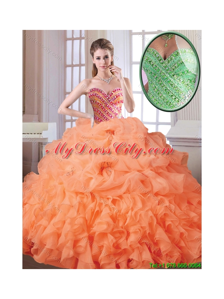 Best Selling Orange Red Sweet 16 Dresses with Beading