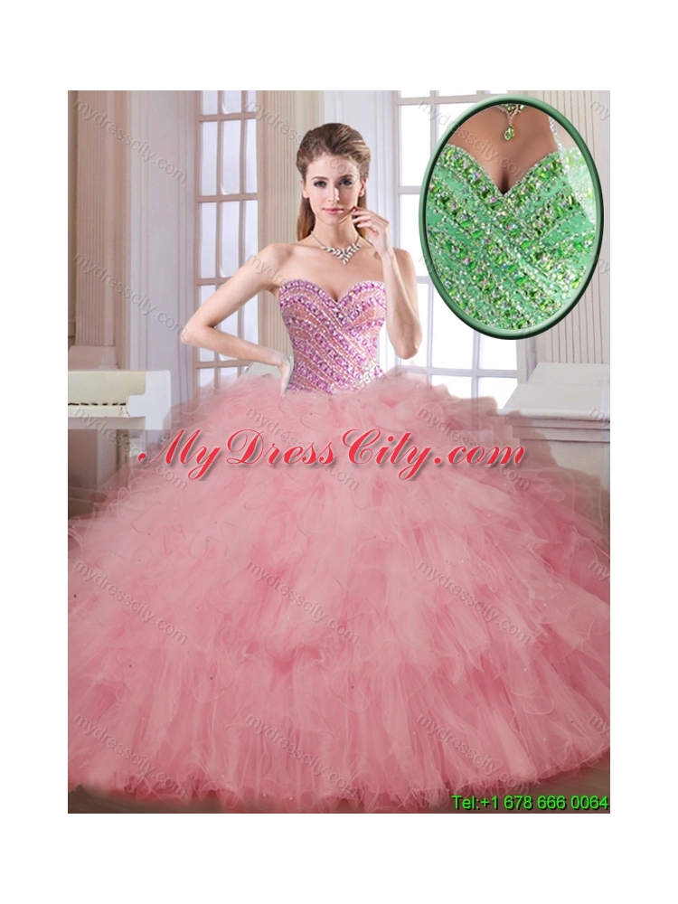 Luxurious Beading and Ruffles Quinceanera Dresses in Watermelon