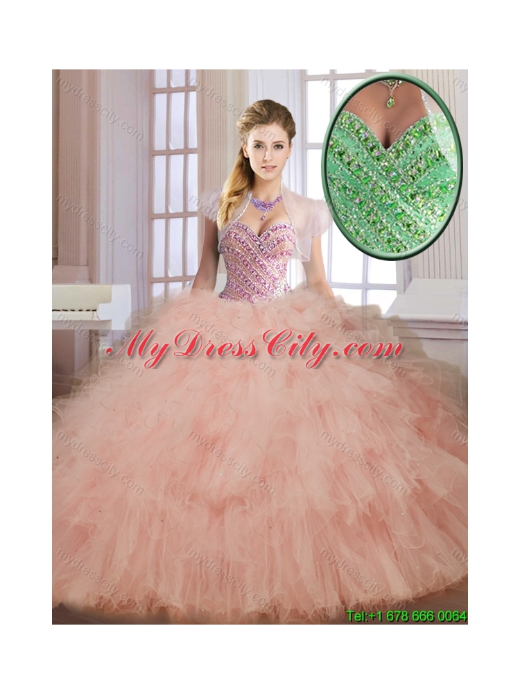 Luxurious Beading and Ruffles Quinceanera Dresses in Watermelon