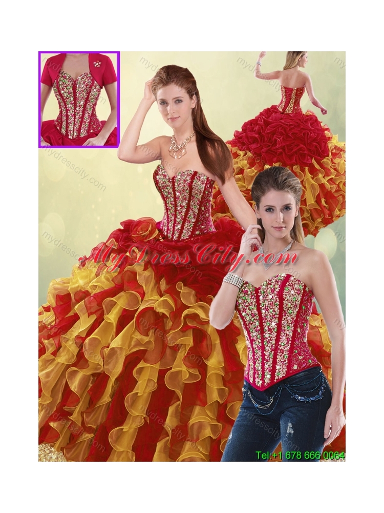 2016 Luxurious Beading and Ruffles Quinceanera Dresses in Multi Color