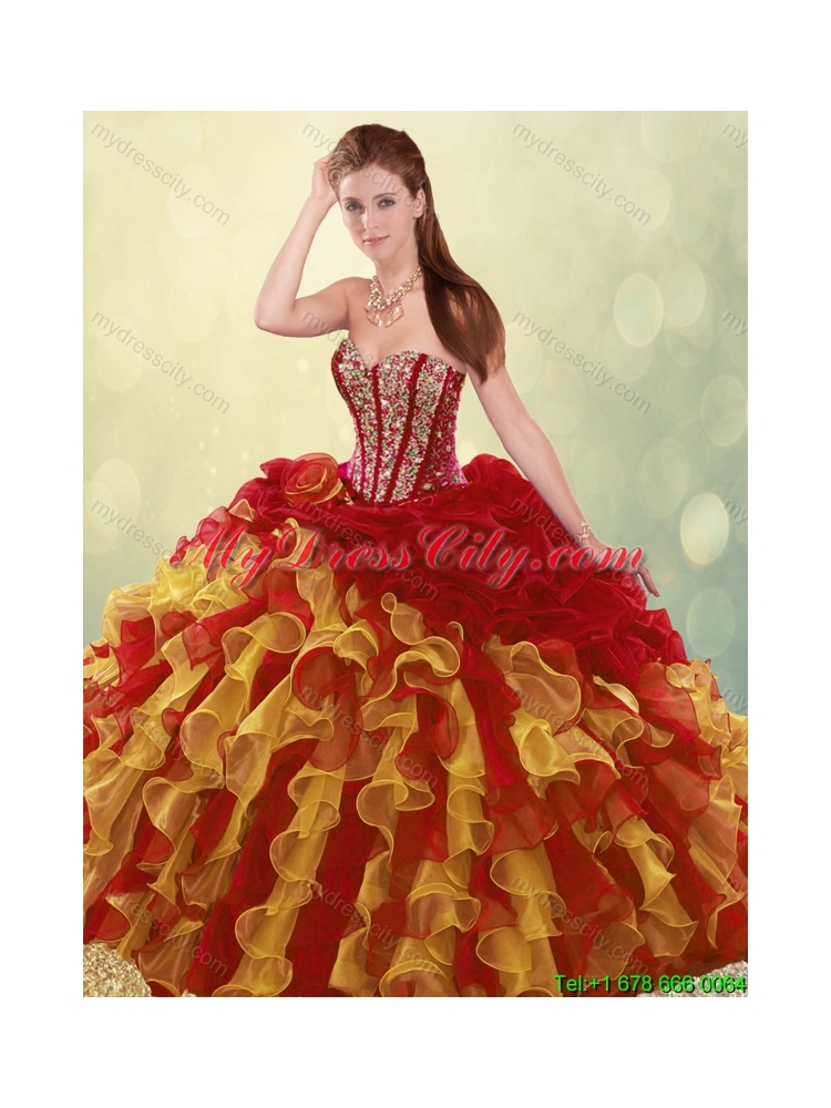 2016 Luxurious Beading and Ruffles Quinceanera Dresses in Multi Color